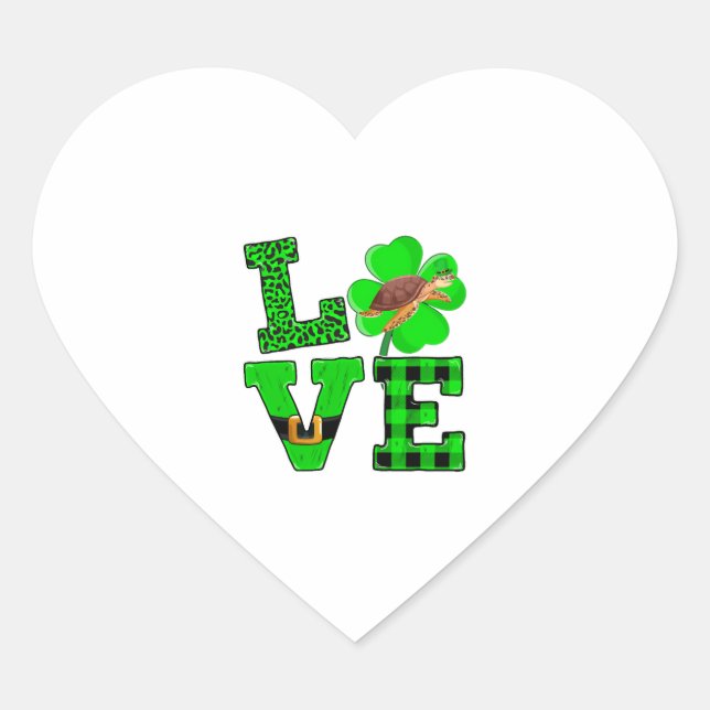 Shamrock Green Plaid Love Sea Turtle St Patrick'S Heart Sticker (Front)