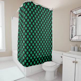 Shamrock Green Polka Dots on Black Shower Curtain