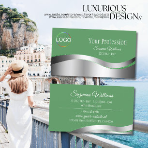 Shamrock Green Wavy Silver Decor with Brand Logo Business Card