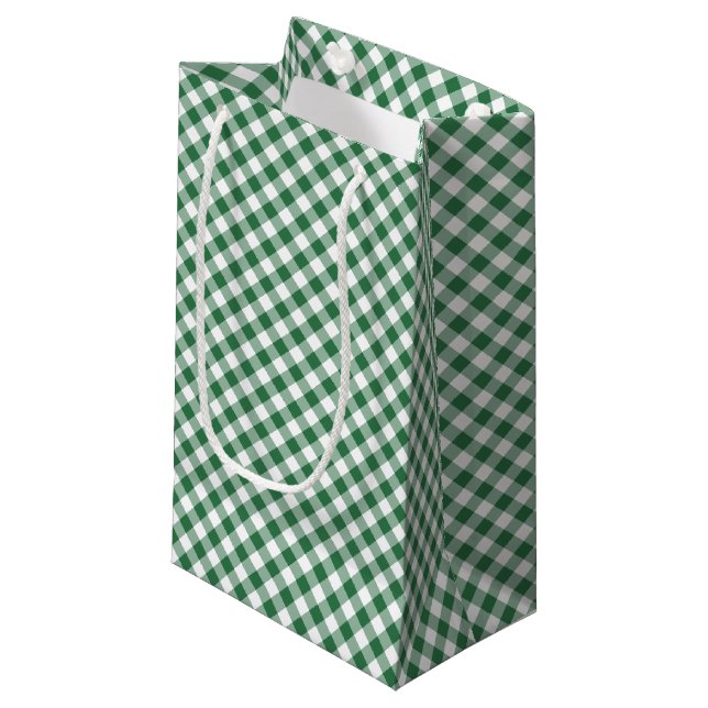 Shamrock Green, White Check Gingham Small Gift Bag (Front Angled)