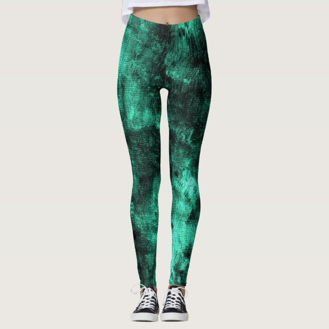 Shamrock Grunge Textured Spandex Leggings (Front)