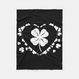 Shamrock Heart Four Leaf Clover Lucky St Patricks Fleece Blanket