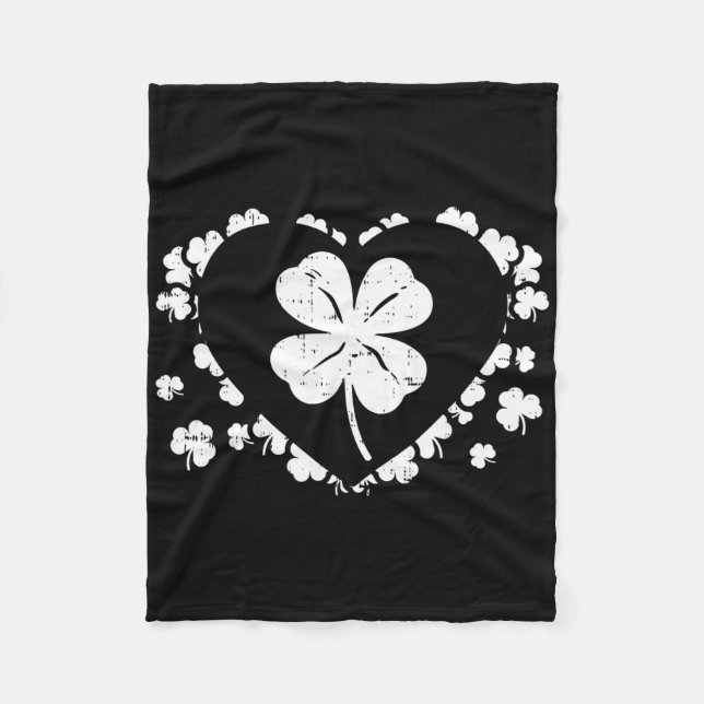 Shamrock Heart Four Leaf Clover Lucky St Patricks  Fleece Blanket (Front)