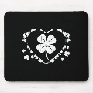 Shamrock Heart Four Leaf Clover Lucky St Patricks Mouse Pad