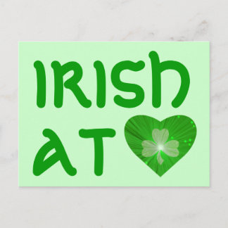 Shamrock Heart 'Irish at Heart' postcard green