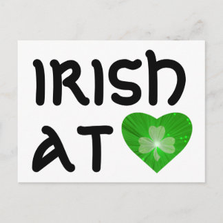 Shamrock Heart 'Irish at Heart' postcard white