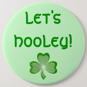 Shamrock Heart 'Let's Hooley!' button green