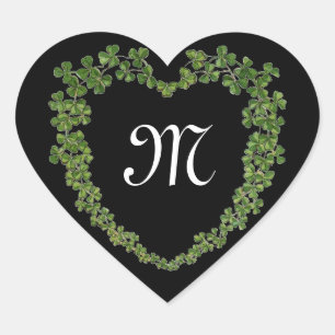 SHAMROCK HEART MONOGRAM St Patrick's Day Black Heart Sticker