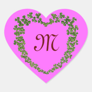 SHAMROCK HEART MONOGRAM St Patrick's Day Pink  Heart Sticker