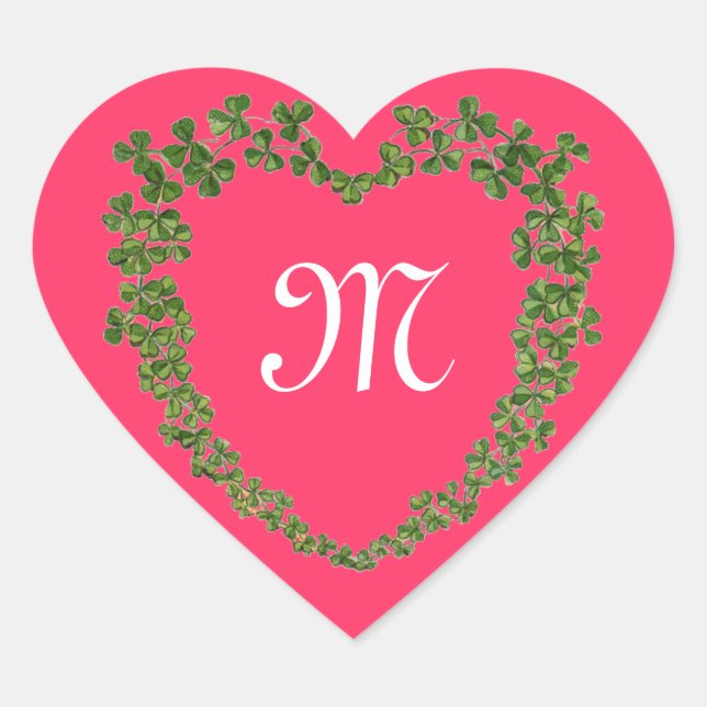 SHAMROCK HEART MONOGRAM St Patrick's Day Pink  Sticker (Front)