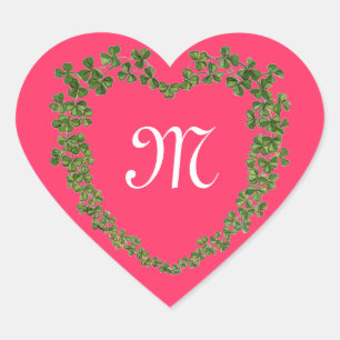 SHAMROCK HEART MONOGRAM St Patrick's Day Pink  Sticker
