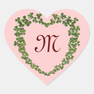 SHAMROCK HEART MONOGRAM St Patrick's Day Pink Sticker