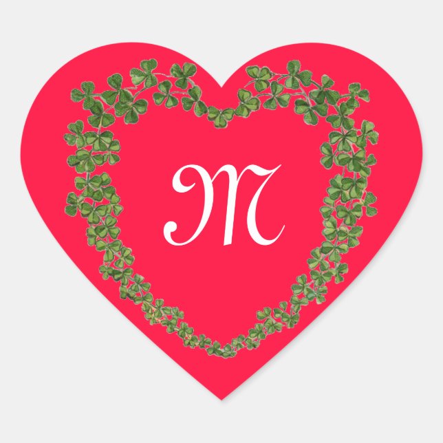 SHAMROCK HEART MONOGRAM St Patrick's Day Red Sticker (Front)