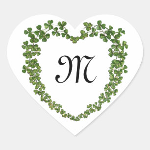SHAMROCK HEART MONOGRAM St Patrick's Day White Sticker