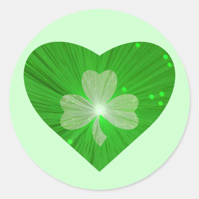 Shamrock Heart sticker round green (Front)