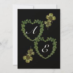 SHAMROCK HEARTS MONOGRAM Black Green Announcement