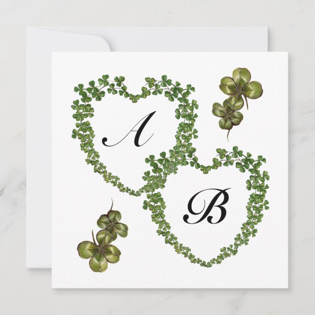 SHAMROCK HEARTS MONOGRAM green white purple black Announcement (Front)