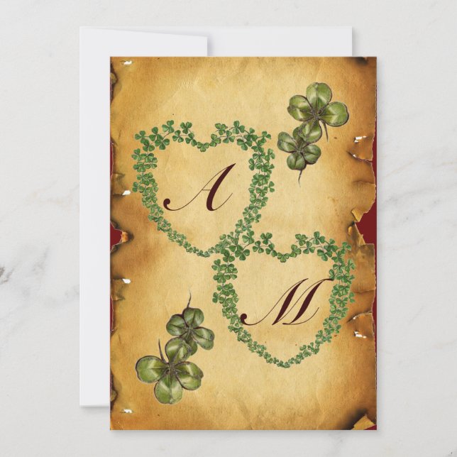SHAMROCK HEARTS MONOGRAM PARCHMENT ANNOUNCEMENT (Front)