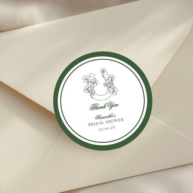 Shamrock Horseshoe Bridal Shower Thank You Classic Round Sticker (Creator Uploaded)