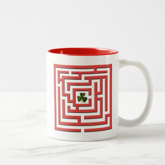 Shamrock in Red Labyrinth Challenge Two-Tone Coffee Mug (Right)