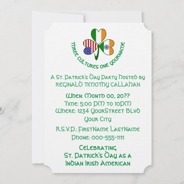 Shamrock Indian Ireland USA Flags Invitation (Front)