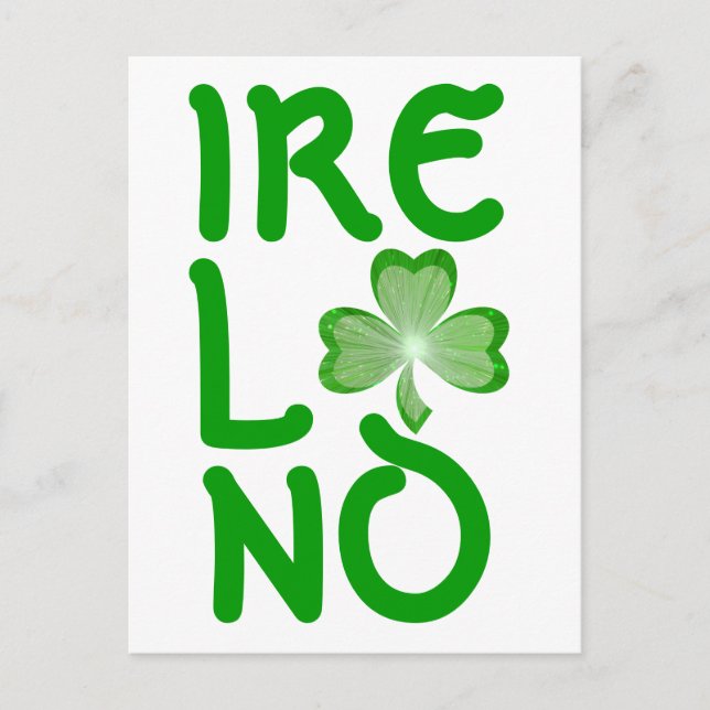 Shamrock 'Ireland' postcard vertical white (Front)