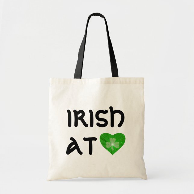 Shamrock 'Irish at heart' bag black text (Front)