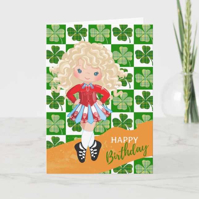 Shamrock Irish Dance Blonde Hair Girl Birthday Card (Front)