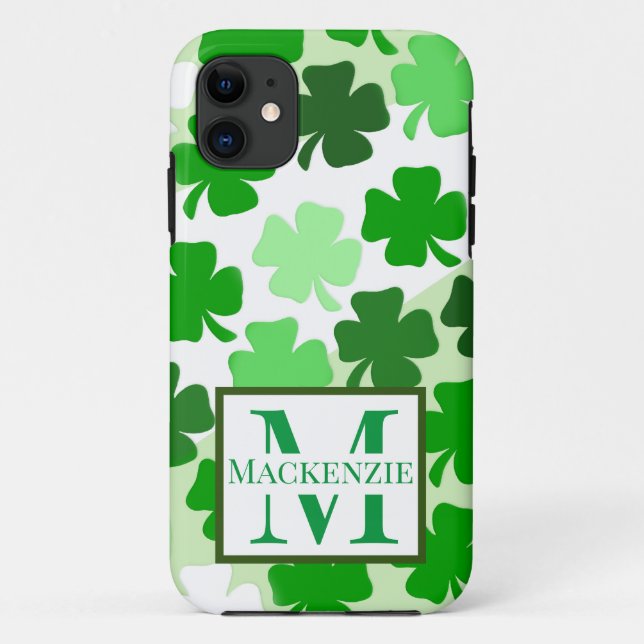 Shamrock Irish Monogram Initial St. Patrick's Day Case-Mate iPhone Case (Back)