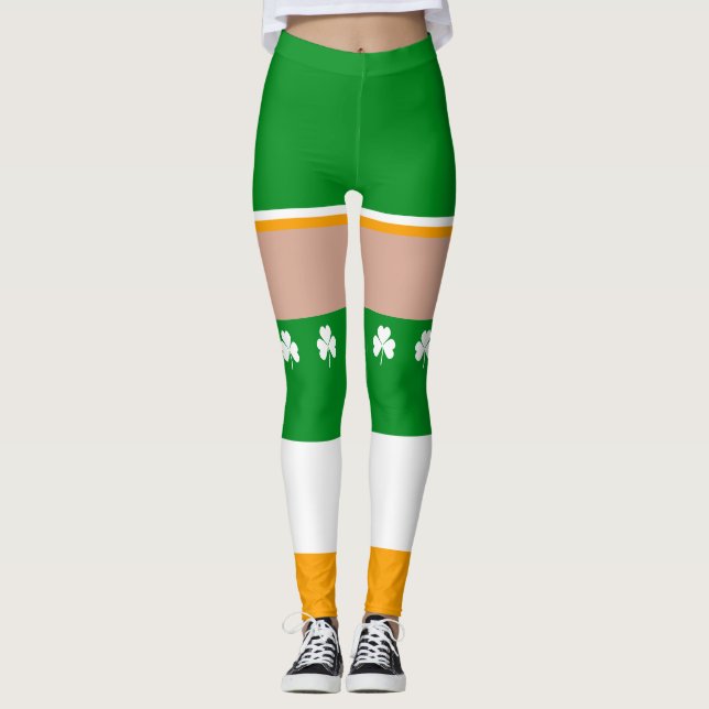 Shamrock Irish St Patricks Day Novelty Fun Leggings (Front)
