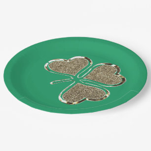 Shamrock Irish Symbol Clover Ireland Gold Elegant Paper Plate