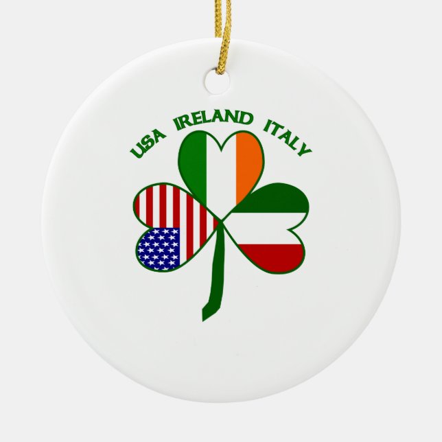 Shamrock Italy USA Irish Ceramic Tree Decoration (Front)