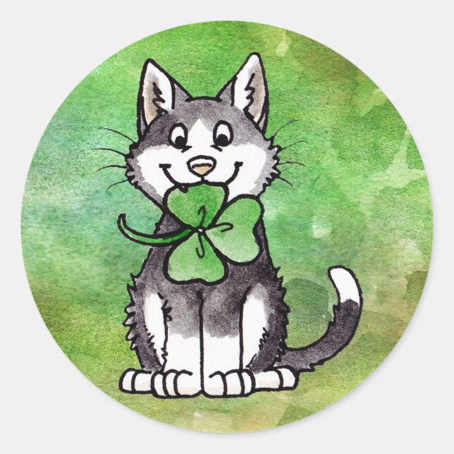 Shamrock Kitty Classic Round Sticker (Front)