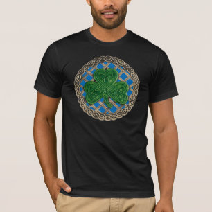 Shamrock, Lattice And Celtic Knots On Blue Shirt