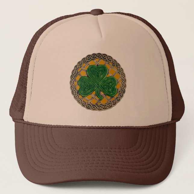 Shamrock, Lattice And Celtic Knots On Gold Hat (Front)