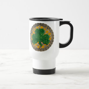 Shamrock, Lattice And Celtic Knots On Gold Mug