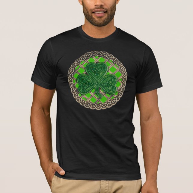 Shamrock, Lattice And Celtic Knots On Green Shirt (Front)