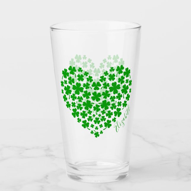 Shamrock Leaf Clover Green Heart St Patrick's Day Glass (Front)