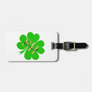 Shamrock & Lucky Clover leaf monogrammed / Irish L Luggage Tag