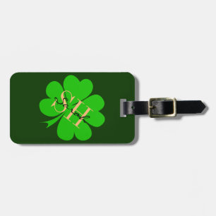 Shamrock & Lucky Clover leaf monogrammed / Irish Luggage Tag