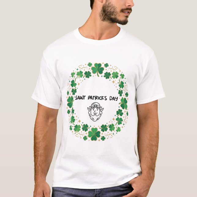 Shamrock Lucky Frame St. Patrick’s Day Design T-Shirt (Front)