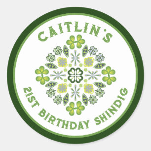 Shamrock Mandala 21st Birthday Party Classic Round Sticker