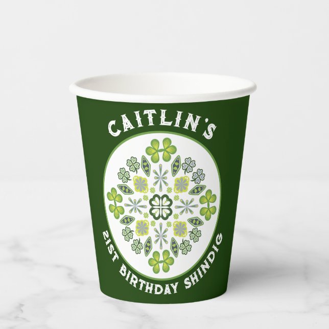 Shamrock Mandala 21st Birthday Party Paper Cups (Front)