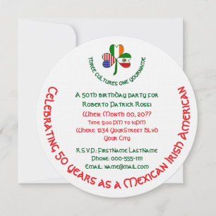 Shamrock Mexico, Ireland, USA Flags Round Birthday Invitation