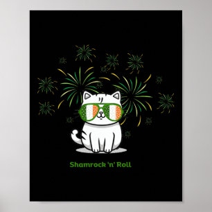 Shamrock N Roll Cat St Patricks Day Men Women Kids Poster