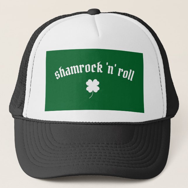 Shamrock n roll St Patrick's Day Trucker Hat (Front)