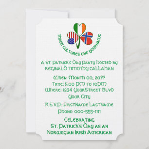 Shamrock Norway Ireland USA Flag Personalise Text Invitation