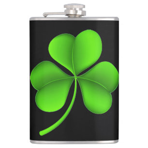 Shamrock on Black flacnt Hip Flask