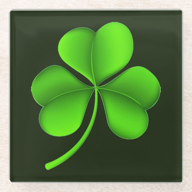 Shamrock on Dark Green coastercnt Glass Coaster (Front)
