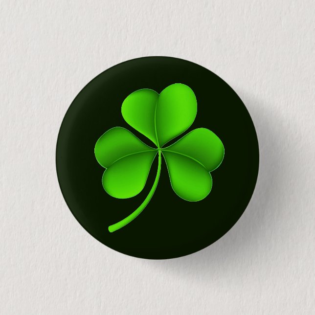 Shamrock on dark green pbcnt 3 cm round badge (Front)